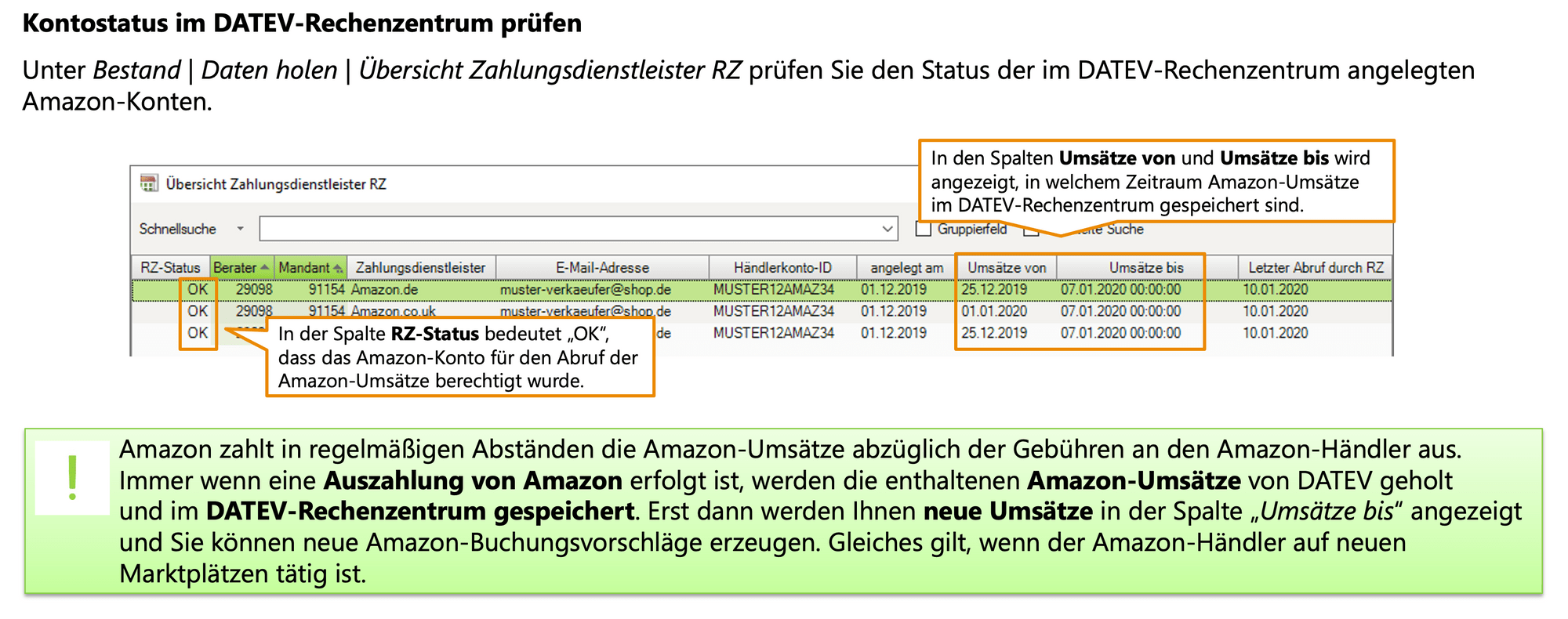 DATEV Amazon Schnittstelle, Dokumentation, Screenshot