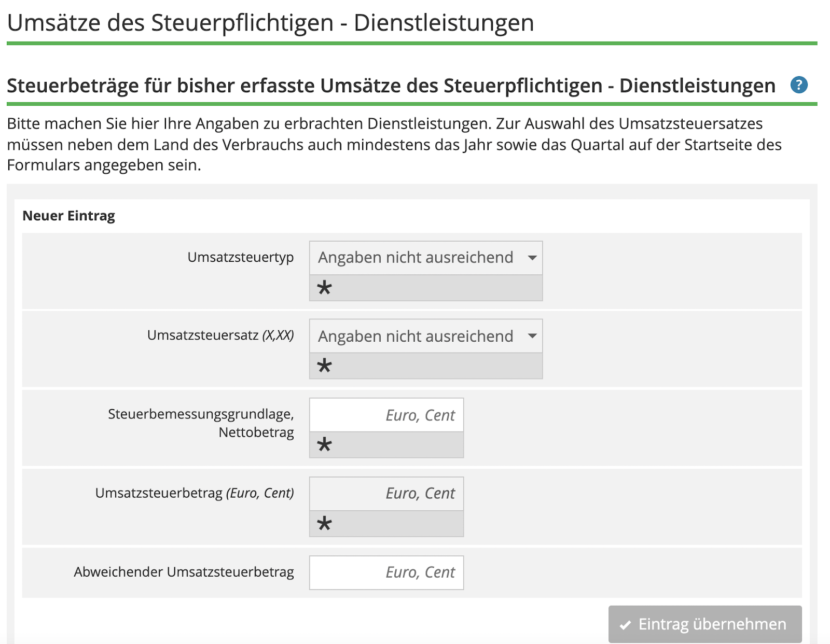 Screenshot: Fehler bei der OSS-Meldung scheinen oftmals mit seitens des BZSt fälschlicherweise als Dienstleistungen eingestuften Fernverkaufsumsätzen im Zusammenhang zu stehen