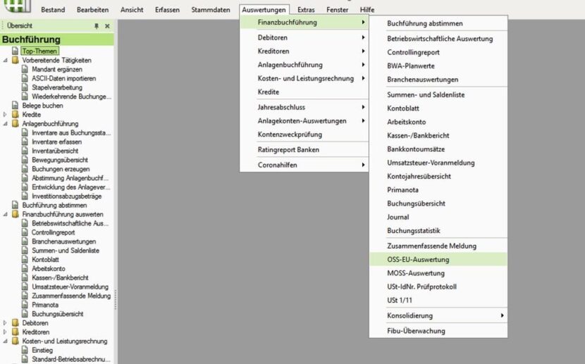 Screenshot: Aufruf der OSS-Auswertung in DATEV