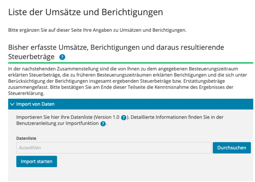 Screenshot: Import / Hochladen der fertigen OSS CSV Datei